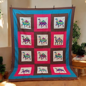 Handmade Camel Patchwork Kantha Bed Sheet: Ethnic Cotton Bedspread Lightweight Bedspread