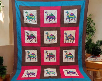 Handmade Camel Patchwork Kantha Bed Sheet: Ethnic Cotton Bedspread Lightweight Bedspread