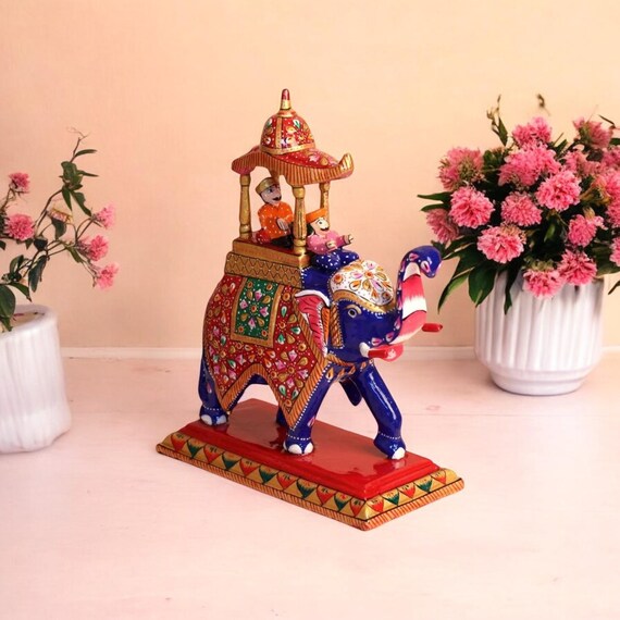 Meenakari Elephant Statue: Hand-painted Rajasthani Sculpture