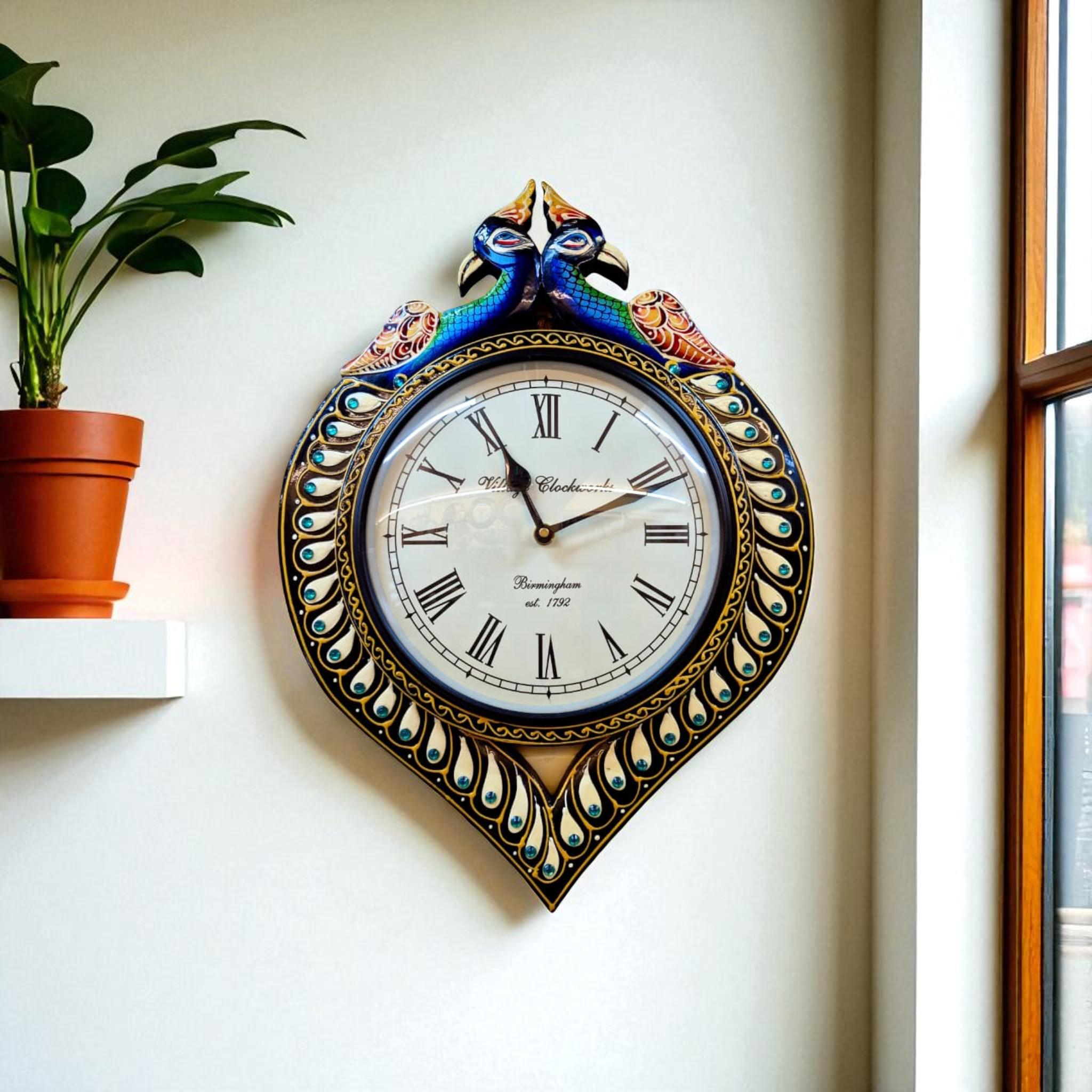 Hand-painted Peacock Wooden Wall Clock: Vintage Home Decor Living Room ...