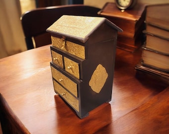 Joyero multicapa de madera y latón: organizador de estilo vintage