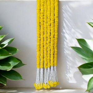 6ft Marigold Flower Garland (BUFFED) with Lilliy Hangings for Indian wedding decoration, Temple Decoration, Stage, Diwali Haldi Decoration