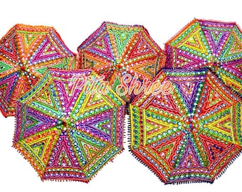 Geborduurde Indiase paraplu: decoratieve katoenen parasol, spiegelwerk (24" inch)