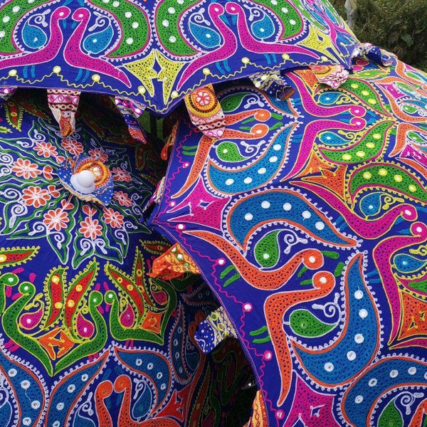 Indian Garden Umbrella Sun Shade Patio Mandala Peacock Umbrella Cotton Outdoor Fabric Decorative Sun Tapestry Umbrella