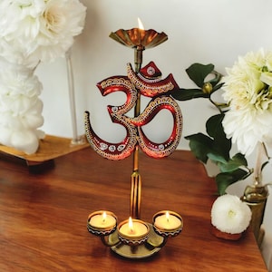 OM Metal Diya Tea Light Candle Holder Candle Holder Stand Showpiece for Home Decor ,Office, Living room