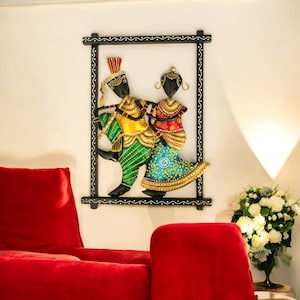 Wrought Iron Decorative Radha Krishna wall Hanging Frame Metal Wall Art - For Home, Living Room, Bedroom Decor & Gifts