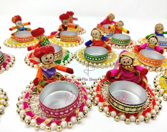 Diwali Tea Light Candle Holder: Rajasthani Puppet Festive Decoration (Set of 2)