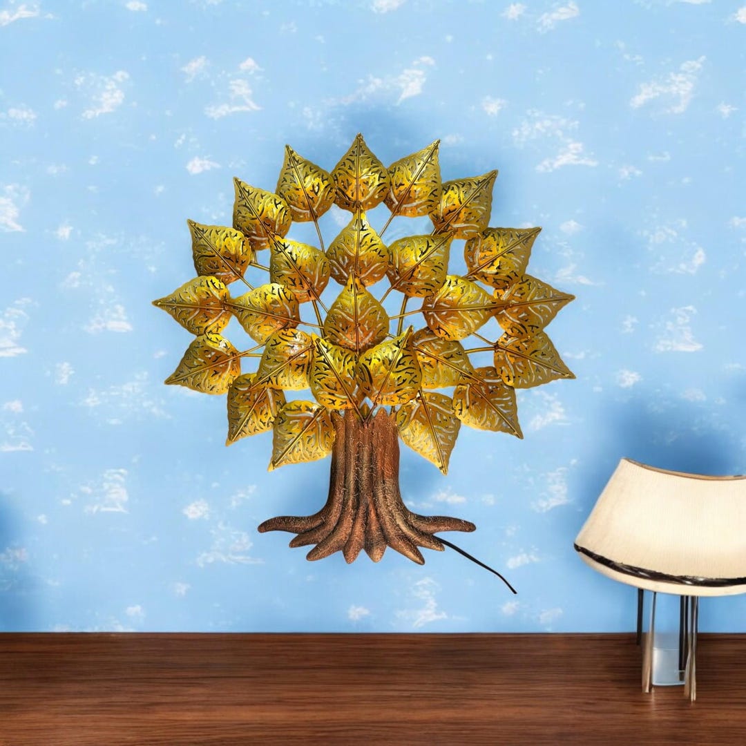 Golden Tree LED Wall Art: Hand-painted Metal Home Decor - Etsy