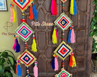 Indian Traditional Handmade Door Hanging Kite Strings woolen Home Decor Colorful Multi Color Kite Shape Decor Hanging