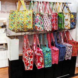 Assorted 5 Quilted Cotton Handprinted Reversible multicolor Tote Bag Eco friendly Sustainable Sturdy Grocery Shopping weekend bag