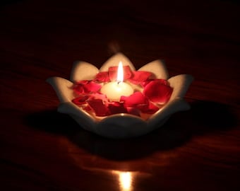 White Marble Flower Bowl: Floating Candle Centerpiece, Set of 2