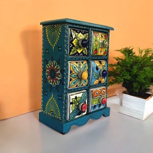 Contenedor de especias de cerámica y madera decorativo hecho a mano, caja de baratijas, organizador de almacenamiento de cajones para decoración del hogar, decoración de restaurantes y cocinas
