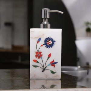 White Marble Soap Dispenser for Bathroom Designer Home Decor Bath Accessories.