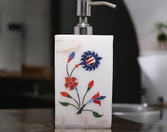White Marble Soap Dispenser for Bathroom Designer Home Decor Bath Accessories.