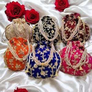 Women&#39;s Embroidered Clutch Purse Potli Bag Pouch Drawstring Bag Wedding Favor Return Gift For Guests