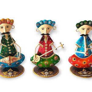Wrought Iron Musician Statue Set: Colorful Diwali Decor Gifts
