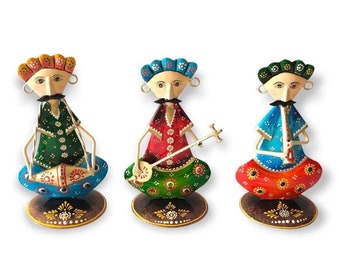 Musician Idol statue Wrought Iron Metal Showpiece For Living Room Colorful Set of 3 Diwali Decor Gifts