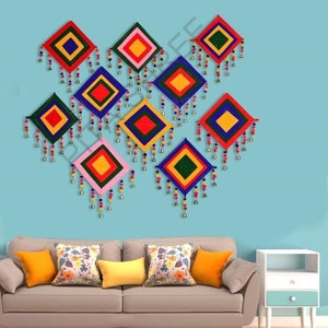 Indian Traditional Handmade Door Hanging Kite Shape Cotton Home Decor Colorful Multi Color Kite Shape Decor Hanging