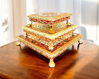 Wooden Bajot Chowki Set: Indian Puja Table, Mandir Decor , Pooja Chowki , Gift
