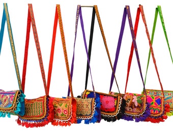 Pochette ethnique indienne brodée patchwork multicolore faite main, sac à main hippee bohème