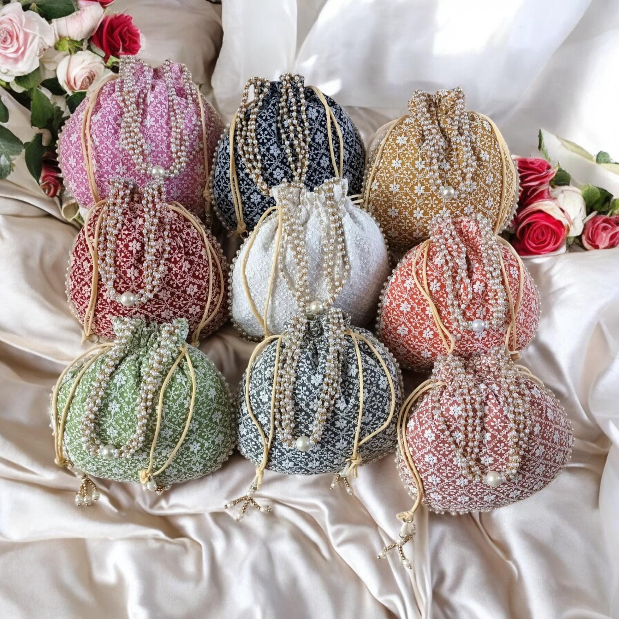 Embroidered Brocade Potli Bag: Art Silk Drawstring Favor Purse