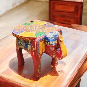 Wooden Elephant Stool Elephant Table Indian Home room Decor Collectible Art Plant Stand Decorative Step Stool Elephant Decor Unique Gift