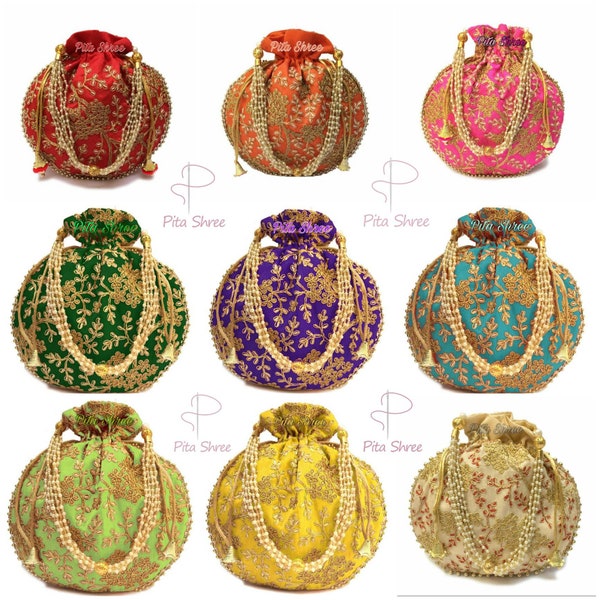 Indian Handmade Women's Embroidered Clutch Purse Potli Bag Pouch Drawstring Bag Wedding Favor Return Gift For Guests Free Ship