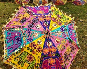Handgemaakte geborduurde olifantsparaplu: Indiaas bruiloftsdecor, 24"