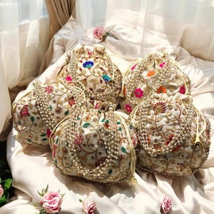 Bestickte Clutch Geldbörse Potli Bag Beutel Tasche Kordelzug Hochzeit Gunsten Rückgabe Geschenk für Gäste