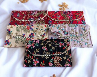 Embroidered Clutch Purse: Indian Wedding Favor Bags, Handmade Potli