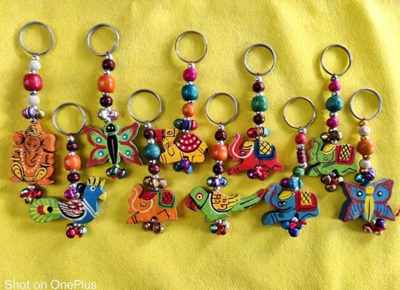 Indian Elephant Keychain: Handmade Wood Beaded Charm UK