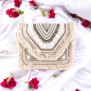 Türkis Perlen Boho Tasche, modische Umschlagtasche, Crossbody-Tasche, Jutetasche, Geschenk für Frauen, Banjara Tasche, Geschenk für Frauen,Boho,handgefertigt