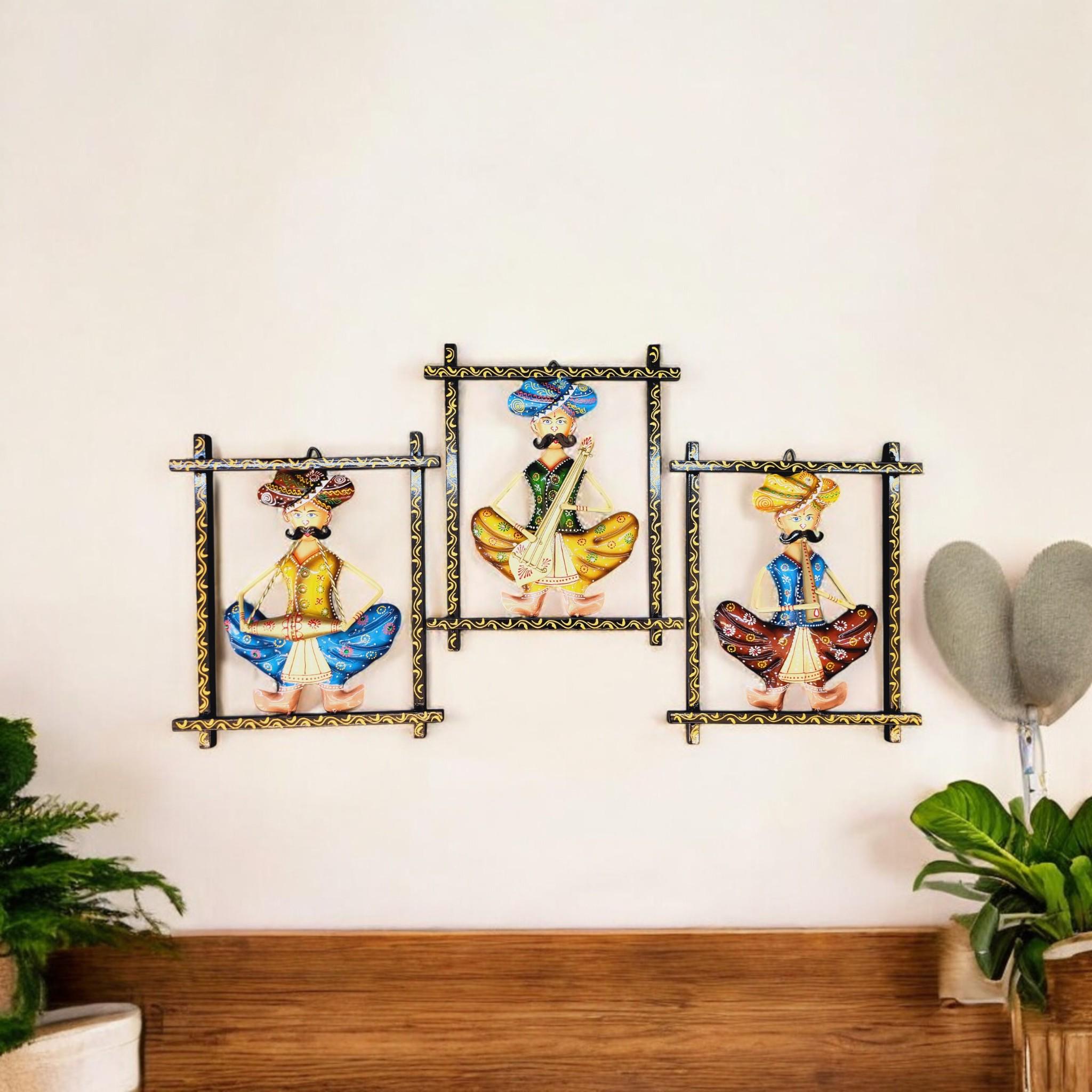 Wrought Iron Rajasthani Musician Wall Art: Traditional Indian Wrought Iron Rajasthani Musician Wall Art: Traditional Indian