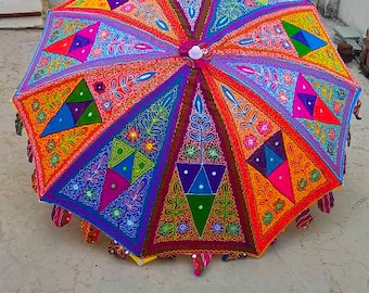 Indian Mandala Garden Umbrella: Cotton Sun Shade Patio Decor