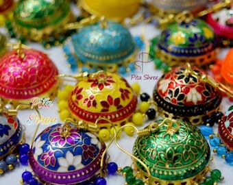 Meenakari Jhumka Earrings: Indian Wedding Favor Jewelry