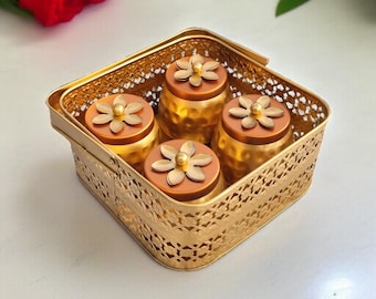 Golden Elegance: Handmade Indian Dry Fruit Jar Hamper – Festive Gift Box for Weddings & Celebrations