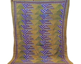 Sábana Kantha con estampado de bloques hecha a mano: colcha india de comercio justo, colcha ligera