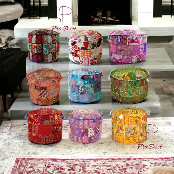 couverture de pouf indien poufs extérieurs couverture de pouf de sol patchwork couverture ottomane couverture de pouf patchwork indien repose-pieds boho pouf pouf indien