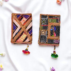 Surtido de 5 carteras de mano antiguas, estilo étnico bohemio, con espejo sindhi, bordadas, tribales, hechas a mano, con bolsillo para dinero.