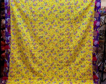 Handmade Kantha Quilt: Reversible Cotton Bedspread, King Size Lightweight Bedspread
