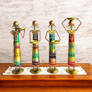 Handmade Tribal Lady Figurine Set: Indian Metal Art Decor