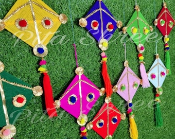 Indian Traditional Handmade Door Hanging Kite Shape Cotton Home Decor Colorful Multi Color Kite Shape Decor Hanging