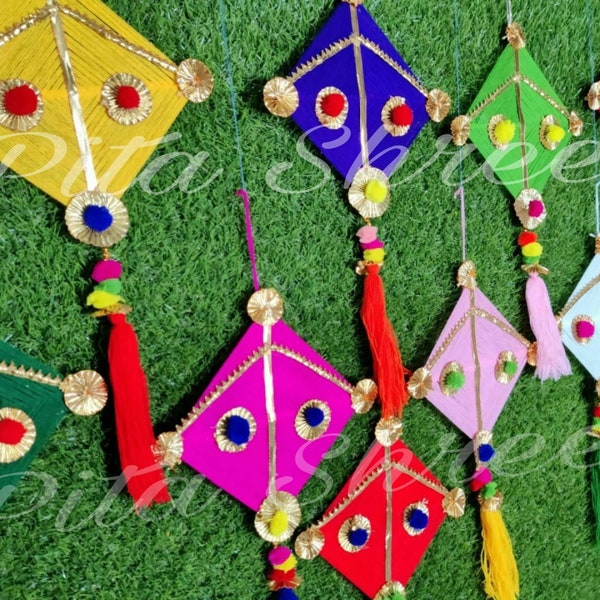 Indian Traditional Handmade Door Hanging Kite Shape Cotton Home Decor Colorful Multi Color Kite Shape Decor Hanging