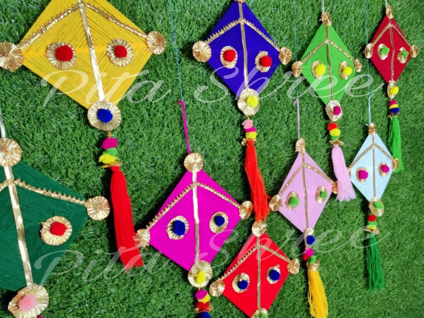 Cometa colgante de puerta tradicional india hecha a mano en algodón con forma de cometa, decoración para el hogar colorida y multicolor.
