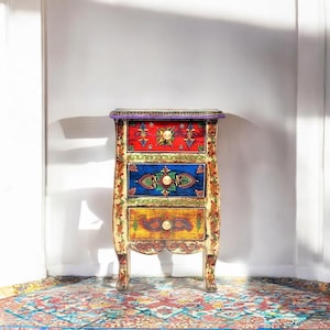 Houten Multi color 3 lades Commode Sieradendoos Houten kist Trinket Opslag Aandenken Opbergkist Opbergvak Boho-stijl