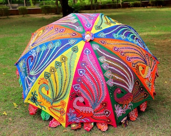 Indian Garden Umbrella Sun Shade Patio Mandala Umbrella Cotton Outdoor Fabric Decorative Sun Tapestry Umbrella