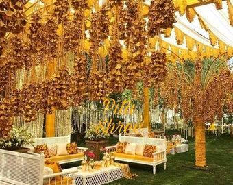 Gold Gota Lace Garlands: Indian Wedding Mehndi Decor
