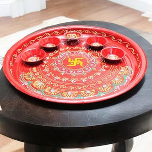 Indian Pooja thali Set Puja thali Stainless Steel Pooja thali Minakari Pooja plate Aarti thali Diwali pooja thali Home Office Pooja thali