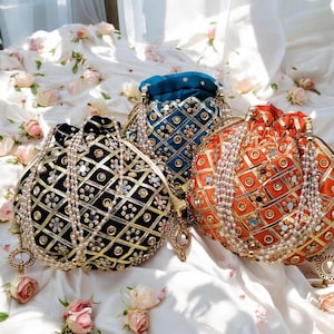 Miror Work Potli Bag Pouch Drawstring Bag Embroidery Clutch Wedding Favor Return Gift For Guest