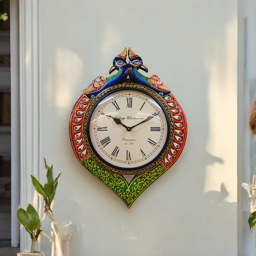Hand-painted Peacock Wooden Wall Clock: Vintage Home Decor Living Room ...